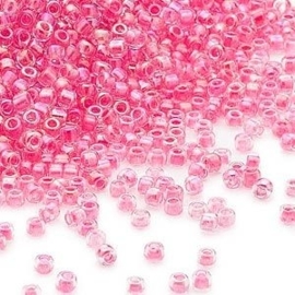 Pe 20 gram rocailles  roze 12/0 2mm transparant Luminous inside