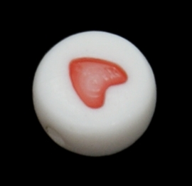 20 x tussen cijfer en letter kraal 7 x 3,5mm acryl hart gat: 1mm wit met rood-oranje hartje ♥