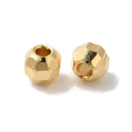 15 x Messing tussenkralen, facet geslepen rond, 24K gold plated. Maat: c.a. 2mm, gat: 1 mm