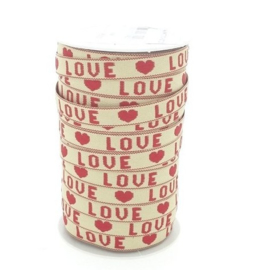 1 meter festival tekst lint met tekst "love" Beige-red 10mm