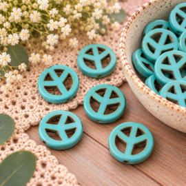 2 x Grote keramiek peace kralen 35 x 4 x 1 mm – turquoise