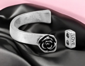Halve armband met roos metaal, antiek zilverkleur voor 3mm leer