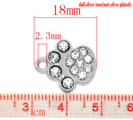 Prachtige RVS bedel met strass hondenpoot platinum 18mm x 16mm