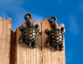 4 x Metalen bedel schildpad 20 mm rood koperkleur