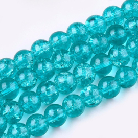 30 x Crackle glaskraal Dark Turquoise 6mm gat c.a. 1,5mm