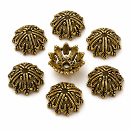 10 x Metalen kralenkapjes Tibetan Style 14 x 6 mm – gat 2 mm – antiek goudkleur (Nikkelvrij)