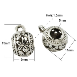 Prachtige Tibetaans zilveren bails hanger bali style 9 x 15 x 11mm Ø 5mm, het oogje is 1,5mm vlinder