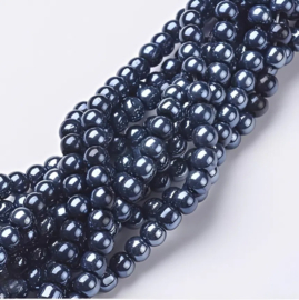 1 x Streng parelmoer glasparels rond 4 mm – gat 1 mm – zwart