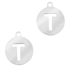 Roestvrij stalen (RVS) Stainless steel bedel rond 10mm initial coin T