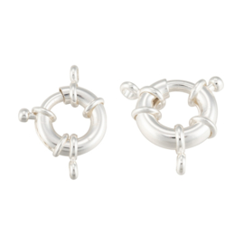 Sterling zilver 925 plated messing veerslotje, boeisluiting 15 x 5mm oogje: 2mm (nikkelvrij)