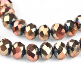 1 x Streng glaskralen facet rondelle briolette kristal 8 x 6mm gat: 1mm Rose Gold Plated