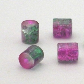 30 x crackle glas kralen cilinder vorm 7 x 8mm gat: 1,5mm groen roze