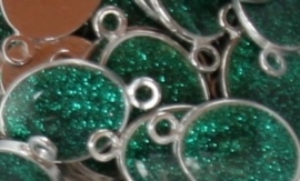 4 x Schitterende metalen tussenzetsel epoxy emaille 19x35mm donker groen