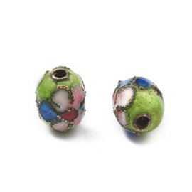 5 x Handgemaakte cloisonné kralen ovaal ca. 8,5 x 6,57 x 6,57 mm – light green – gat ca. 1,4 mm