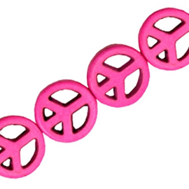 5x Keramiek turquoise kralen peace teken 15mm Fuchsia