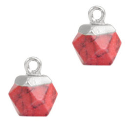 1 x Natuursteen hangers hexagon Marble red-silver Turquoise