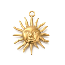 1 x RVS 304 Zon bedel 30 x 24,5 x 3,5mm,  Goud kleur, oogje 2,5mm