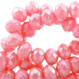 15 x Top Facet kralen 6x4 mm disc Soft rose pink opaque - Diamond coating