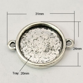 2 x Tussenzetsel cabochonhouder afm. 31 x 24mm tray Ø 20mm antiek zilverkleur