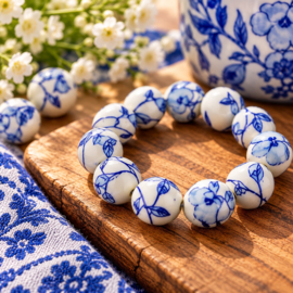 5 x Keramiek kralen Delftsblauw – rond 10 mm – gat 3 mm