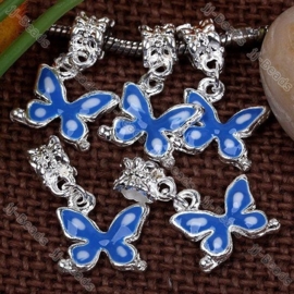 Prachtige Tibetaans zilveren European Jewelry bedel vlinder met emaille 16x13x1 mm