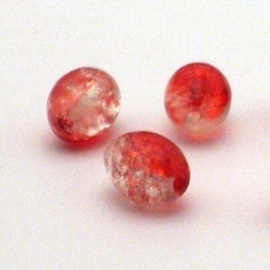 30 stuks crackle glas kralen ovaal 11 x 8,5mm rood transparant