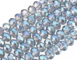 1 x Streng met ca. 95 glaskralen facet rondelle briolette kristal  6 x 4,5 mm – gat 1 mm  Colorful AB Plated