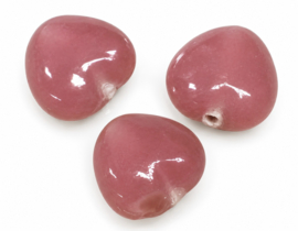 10 x Hartvormige glaskralen 13 x 15 mm – gat 2 mm – oudroze