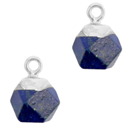 1 x Natuursteen hangers hexagon Dark blue-silver Lapis Lazuli