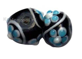 2 x Zwarte lampwork kraal 13 x 9 mm