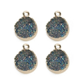 1 x  resin hanger druzy quartz 13,5 mm granula-gold