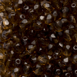 10 x Tsjechische kralen facet kristal 6 x5 mm kleur: bruin Afm: Gat c.a: 1mm
