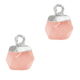 1 x Natuursteen hangers hexagon Blossom pink-silver Rose Quartz