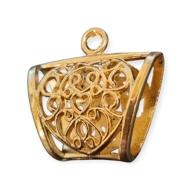 Metalen messing sjaalhanger of sjaal bails, hart met patroon, goudkleur 39 x 37 x 15,5mm, oogje: 5mm
