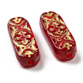 10 x Ornament acryl kralen ovaal/bloem 19 mm – gat 1,6 mm – crimson