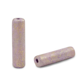 5x DQ Grieks keramiek kralen gold spot tube Lilac purple ca. 20x5mm (Ø1.9mm)