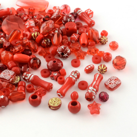 100 gram Luxe Acryl Kralen –Red– Gemixte Vormen