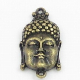 Per stuk Boeddha hoofdje geelkoper 19 x 35 x 6mm  gat: 2mm