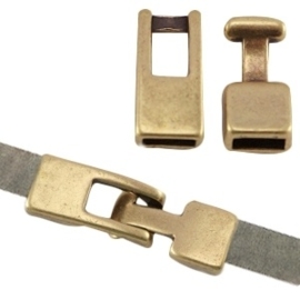 DQ metaal haaksluiting (voor 5mm plat leer) geel koper (nikkelvrij)  ca. 28x8mm Ø 5.2x1.75mm