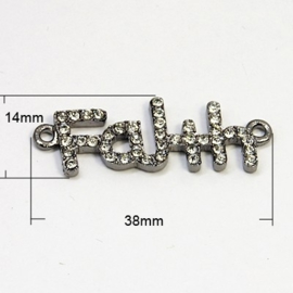 Schitterende tussenzetsel Faith (vertrouwen) met strass, 5 verschillende kleuren 38 x 14 x 3mm, gat: 2mm