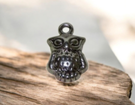 10 x Metalen bedel van een uil, antiek zilverkleur, afm. 20 x 13mm oogje: 2mm