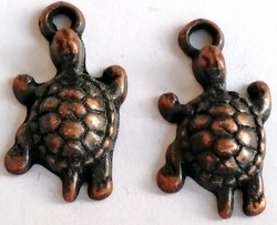 6 x Antiek koperen bedel schildpad 20 mm