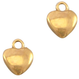 2 x mini DQ metalen bedel in de vorm van een hartje, rijggat 0,9 mm goud kleur