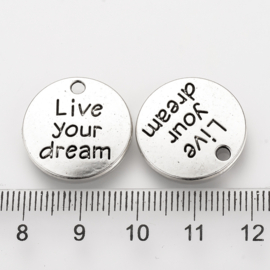 2 x Live Your Dream bedel Antiek Zilver 20 x 2 mm gat 2mm (nikkelvrij)