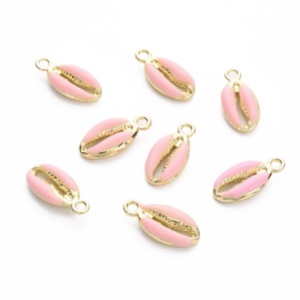 2 x  Kauri Schelp hangers light gold 17 x 8,5 x 3,5mm oogje 1,8mm Pink