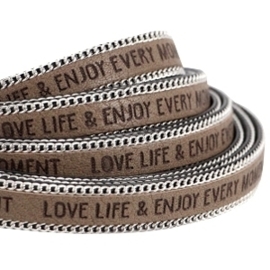 20 cm  Quote imileer 10mm met schakelketting zilver - Love life - Taupe grijs ♥