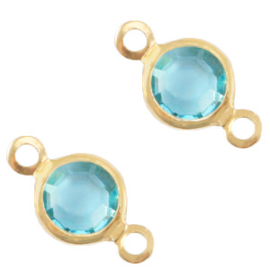 2 x Bedels DQ metaal tussenstuk crystal glas rond 6mm Gold-Baltic blue crystal (Nikkelvrij)