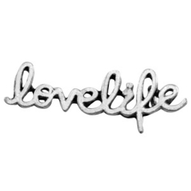 2 x Schuiver inspirational words Lovelife Antiek Zilver 20x8 mm Ø1mm (Nikkelvrij)