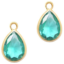 1 x DQ facethanger druppel Emerald Blue - crystal-gold  7x11 mm (Nikkelvrij)