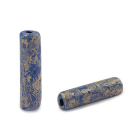 5x DQ Grieks keramiek kralen gold spot tube Dark blue ca. 20x5mm (Ø1.9mm)